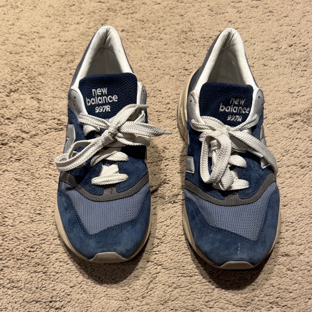 New Balance Blue and White 997R Sneakers
